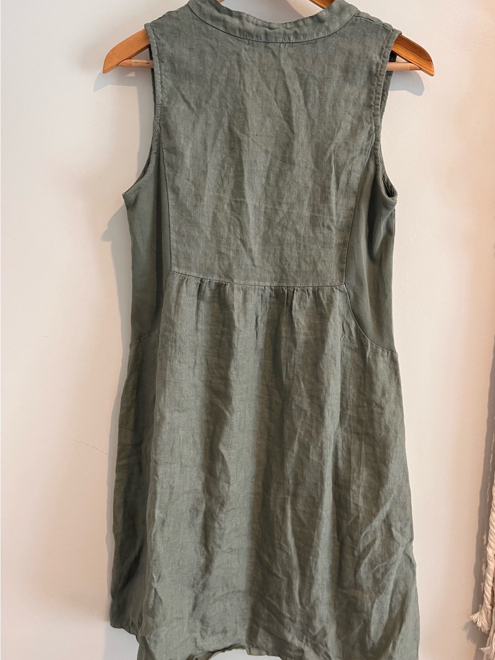TERZO MILLENNIO 100% Linen Shift Dress SMALL Green Italian Sleeveless Loose Fit - Picture 3 of 12